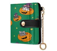 xigua Witchy Pumpkin Paws Wallet for Women, Small Slim PU Leather Credit Card Wallets RFID Blocking Bifold, Zipper Coin Pocket Purse