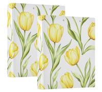 xigua Yellow Tulips 3 Ring Binders 1.5 Inch Round Rings Binder Clear Presentation View Holds 200 Sheets for Letter Binder Pouches Office Supplies-2 Pack