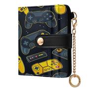 xigua Yellow Video Game Controllers Wallet for Women, Small Slim PU Leather Credit Card Wallets RFID Blocking Bifold, Zipper Coin Pocket Purse