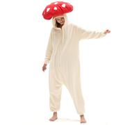 XIGUAGUO Red Mushroom Onesie Adult Mushroom Costume Fun and Comfy Adult Onesie for Women and Men, Red Mushroom Onesie, Medium