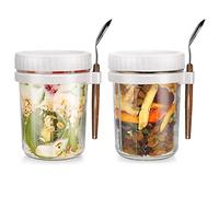 Xigugo Overnight Oats Jars, Overnight Oats Container with Lid and Spoon, 16 oz Cereal, Milk, Vegetable and fruit Salad Storage Container with Measurement Marks (white2)
