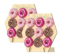 XIGUI 2 Pcs Wood Donut Wall Display Stand, Reusable Rustic Doughnut Board Holder for Party Wedding Birthday Family Party Festival Table Decor (Hexagonal), Wood, 15.7' x 11.8'