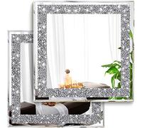 XIHACTY 2 Piece Wall Mirrors, Crush Diamond Mirrors Decor, Silver Decorative for Living Room Bedroom, Bathroom. (12”x12”)