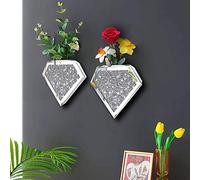 XIHACTY Flower Vase Crushed Diamond Hanging Planter& Geometric Decor Mirrored Container,Set of 2 Diamond Shape Decorative Vases Luxury for Home Decor. Befit for Artificial Flowers, Can't Hold Water.