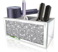 XIHACTY Mirror Hair Dryer Holder. Crystal Crush Diamond Hair Tool Organizer Wall Mount. Silver Bathroom Cabinet Tray for Blow Dryers, Hairdryer Straightener, Brushes and Combs.(10.5”x4”x5”)