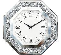 XIHACTY Wall Clock, Octagon Mirror Glass Clock, Cute Diamond 12-inch Non-Ticking Clock for Wall Décor, Perfect Home Decor for Bedroom, Bathroom Motif, Dining Room(Excluding Batteries.)