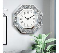 XIHACTY Wall Clock, Octagon Mirror Glass Clock, Cute Diamond 20-inch Non-Ticking Clock for Wall Décor, Perfect Home Decor for Bedroom, Bathroom Motif, Dining Room(Excluding Batteries.)