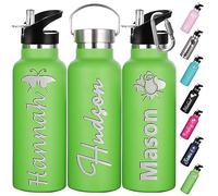Xihedfd Personalised Water Bottles Custom with Straw Lid 350/750ml Engraved Name Logo Insulated Bottle Customised Double Wall Stainless Steel Water Bottles Gift for School Sports Office Outdoors