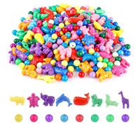 XIHIRCD 100pcs Animal Shaped, 200pcs Round Plastic Colorful Craft Beads for Jewelry Making