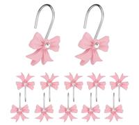 XIHIRCD 12pcs Pink Bow Knot Shower Curtain Hooks, Decorative Bathroom Curtain Rings Resin Shower Rings Pink Shower Hooks Hangers for Bathroom Baby Room Nursery Art Decors
