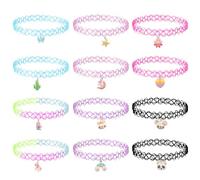 XIHIRCD 12pcs Tattoo Necklace for Choker, Old School Style Elastic Collarbone Necklace with Cute Pendants Stretchy 90s 95s Accessories Jewelry Gift for Women Girls Teen (Colorful)