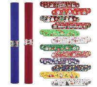 XIHIRCD 24pcs Christmas Wrapping Paper Roll Holder Clips, 8.7x1.2in Holiday Flip Wraps 12 Designs Gift Wrap Buddies Clamps Strips Flip Stabilizer Slap Bands Tool for Xmas Gift Organization Storage