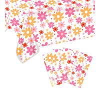 XIHIRCD 4pcs Daisy Tablecloth, 54 x 108 Inch Table Runner Plastic Bohemian Floral Table Cloth Vintage Hippie Flowers Table Cover Disposable Rectangular Tablecover for Baby Shower Wedding Party