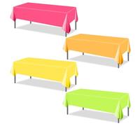 XIHIRCD 4pcs Plastic Neon Tablecloth, 108x54in Colorful Table Cloth Rectangle Green Pink Orange Yellow Table Cover Fiesta Party Decorations for Birthday Glow Party