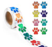 XIHIRCD 500pcs Sticker for Paw Print, 1 Inch Self-Adhesive Glittery Puppy Paw Decals Cute Dog Paw Stickers Roll Cat Bear Paw Stickers for Books Laptops Bottles Envelope DIY Crafts Supplies (Colorful)
