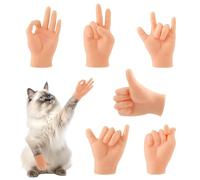 XIHIRCD 6pcs Mini Hands for Cats, 6 Gestures Silicone Tiny Hands for Cat Paws, Funny Small Cat Finger Interactive Toys Gifts Realistic Miniature Hands for Cats Kittens Puppies