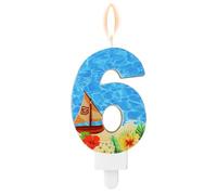 XIHIRCD Birthday Number Candle, Beach Theme, Sailing Boat, Blue, Number 6