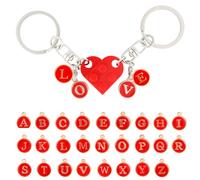 XIHIRCD Brick Heart Keychain, Red Couples Keychain Set with 26 Letters Charms & Card Heart Shaped Cute Matching Key Chains Valentine's Day Gifts for Girlfriend Boyfriend (A-Z)