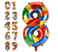 XIHIRCD Building Block Balloon Numbers, 32 Inch Large Big Giant Colorful Helium Foil Mylar Balloon for Themed Parties Children's Holiday Party Boys Girls Birthday Party Decorations Supplies(8)