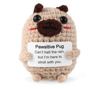 XIHIRCD Positive Crochet Dog Gift, 2.76x2.36in Cute Positive Pug Plush Positive Crochet Animals Knitted Dog Toys with Encouragement Card Emotional Positivity Support Gift for Family Friends