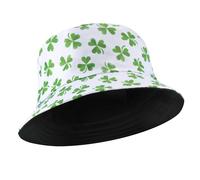 XIHIRCD Small Clover Print Bucket Hat, Shamrock Hat Double-Sided Reversible Hat for St Patrick's Day Foldable White Background Beach Fisherman Cap for St Patrick Outfit Accessories for Women Men