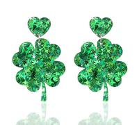 XIHIRCD St. Patrick's Day Earrings, Shamrock Dangle Earrings, Zinc & Acrylic, Green Agate Stones, Lucky Shamrock Design, Perfect for St. Patrick's Day & Seasonal Occasions