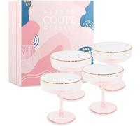 Xiholeruf Blush Coupe Glasses Set of 4, 8oz Rose Gold Rims Martini Glasses Set of 4, Champagne Glasses in Gifting Box, Pink Martini Glasses, Wine Glasses Cocktail Glasses, Vintage Coupe Glasses