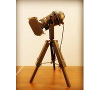 XIHOME Vintage Black Retro Tripod Adjustable Table lamp,Nautical Teatre Retro Spotlight,Industrial Decor Wooden Light Fixtures,Cinema Movie Props for Living Room Bedroom Office bar Lighting,No Bulbs