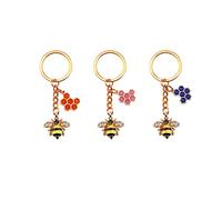 xihongshi 3 Pcs Bee Keyrings Metal Bee and Honeycomb Keychain Fashion Geometric Honeycomb Bee Pendant for Keychain Hanging Decoration Red