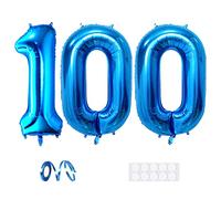Xihuimay 40" Blue Number 100 Balloons, 2 Pack, Aluminium Foil, Self Sealing Valve, Perfect for Birthday, Wedding, Anniversary, Unisex-Adults & Kids