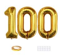 Xihuimay 40" Gold Number 100 Balloons, 2-Pack, Perfect for Birthday, Wedding, Anniversary Parties, Unisex, All Ages