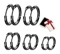 Xihuimay 5 Pairs Titanium Steel Earrings Round Wire Hooks Loop Drop Dangles Set 16mm Huggie Hoop Leverback Cartilage Tragus Lever Earrings Post for Women Men, Black
