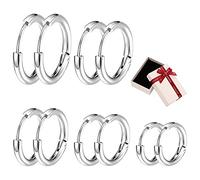 Xihuimay 5 Pairs Titanium Steel Silver Earrings: Round Wire Hooks Loop Drop Dangles Set 16mm Huggie Hoop Leverback Earring Hooks Cartilage Tragus Lever Earrings Post for Women Men