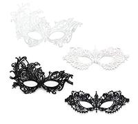 Xihuimay Venetian Lace Masquerade Masks Women's Eye Masks Pack of 4 Black/White Ideal for Masquerade Ball, Prom, Wedding, Halloween