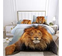 XIICOO Nature Wildlife Brown Lion Bedding Set Lovely Lion Comforter Set | 1 Comforter+2 Pillowshams(3PCS) or Fitted Sheet (4PCS) (B,KING-3PCS)