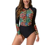 XiinxiGo Built in Bra One-Piece Swimsuit for Women Long-Sleeved Swimwear with Front Zip Triangle Swimsuit,Black,XXL