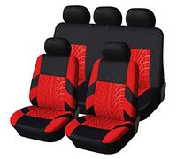 XiinxiGo Car Seat Covers Set, Universal Fit Thick Car Seat, Heavy Duty Work, Zip Up, Complete With Headrest Covers & Airbag Compatible,Black Red