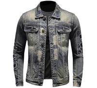 XiinxiGo Mens Western Style Jacket Denim Classic Distressed Vintage Trucker Outwear Winter Casual Warm Coat,Blue,XS