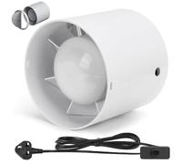 XIIW Inline Extractor Fan 100mm/4 Inch with 3M Cable, 130 m³/h 2200RPM Silent Duct Ventilation Fan with Backflow Flap for Bathroom, Office, Kitchen, Grow Room, Tent (UK Plug)