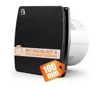 XIIW Quiet Bathroom Fan Ø100mm with Humidity Sensor Adjustable Run-On Time, Wall Fan with Timer & Backflow Flap [95m³/h, 12W, 34dB] for Bathroom, Toilet, Kitchen, Black
