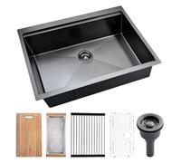 Xiiwin 32 inch Kitchen Sink Undermount Workstation 32"x19" Single Bowl 16 Gauge Under-mount Stainless Steel Gunmetal Black
