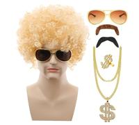 Xiixuuj 70’s Costume Wig | Men's Curly Wigs | Wig For Cosplay Party, 6-Piece Men Disco Costume Set, 70s Disco Costumes, Interesting Look For 60s Hippies Costume For Cosplay Party