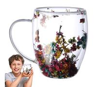 Xiixuuj Double Walled Glass Coffee Mugs | Aesthetic Clear Double Wall Glass Cup with Dried Flowers,Heat Resistant Lightweight Glass Cup for Milk Espresso Lattes Coffee