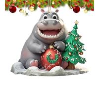 Xiixuuj Funny Hippo Ornament - Cute Hippo 2D Acrylic Pendant for Tree - Holiday Parties Decorations Ornaments, Hippopotamus Ornament for, Christmas Trees