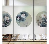 Xijier Privacy Window Film Round Classical Lotus Window Clings Non Adhesive Glass Windows Door Window Covering Decortive Window Tint for Home 15.7"x23.6"(40x60cm)