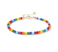 XIJIN Stone Beaded Anklets for Women Handmade Beach Boho Round Bead Ankle Bracelet Jewelry Gift for Her, M, Stone, no gemstone