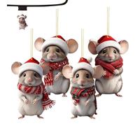 Xijobido Christmas Mice Decoration | 4-Piece 2D Acrylic Party Supplies,Mouse Holiday Tree Ornaments | for Living Room Bedroom Office Home Party Holiday Car Indoor Outdoor