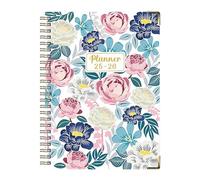 Xijobido Ring Notebook | Calendar Planner Book,A5 Aesthetic Thick Planner Diary Flower Pattern Coil English Notepad July 2025-June 2026 for Workplace Sketching Bullet Journaling Field Notes