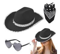 Xijobido Women Cowboy Hats Cowgirl Hats for Women Men, Women Sequins Cowboy Hats, Cowboy Hat Women, Felt Flu-ffy Feather Trim Cowgirl Hat, Cowboy Hat for Women, Wide Brim Fancy Dress Cowgirl Hats