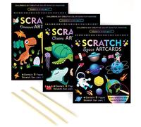 Xijuer Scratch Paper Notebook Set, 3pcs Dino Scratch Pictures Notebook with Wooden Pens, Unicorn, Mermaid, Fairy Princess Themes